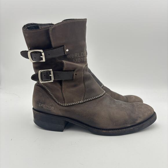 Triumph Paul Smith Brown Leather Buckle Motorcycle Boots Men's 42 Biker - Picture 3 of 15